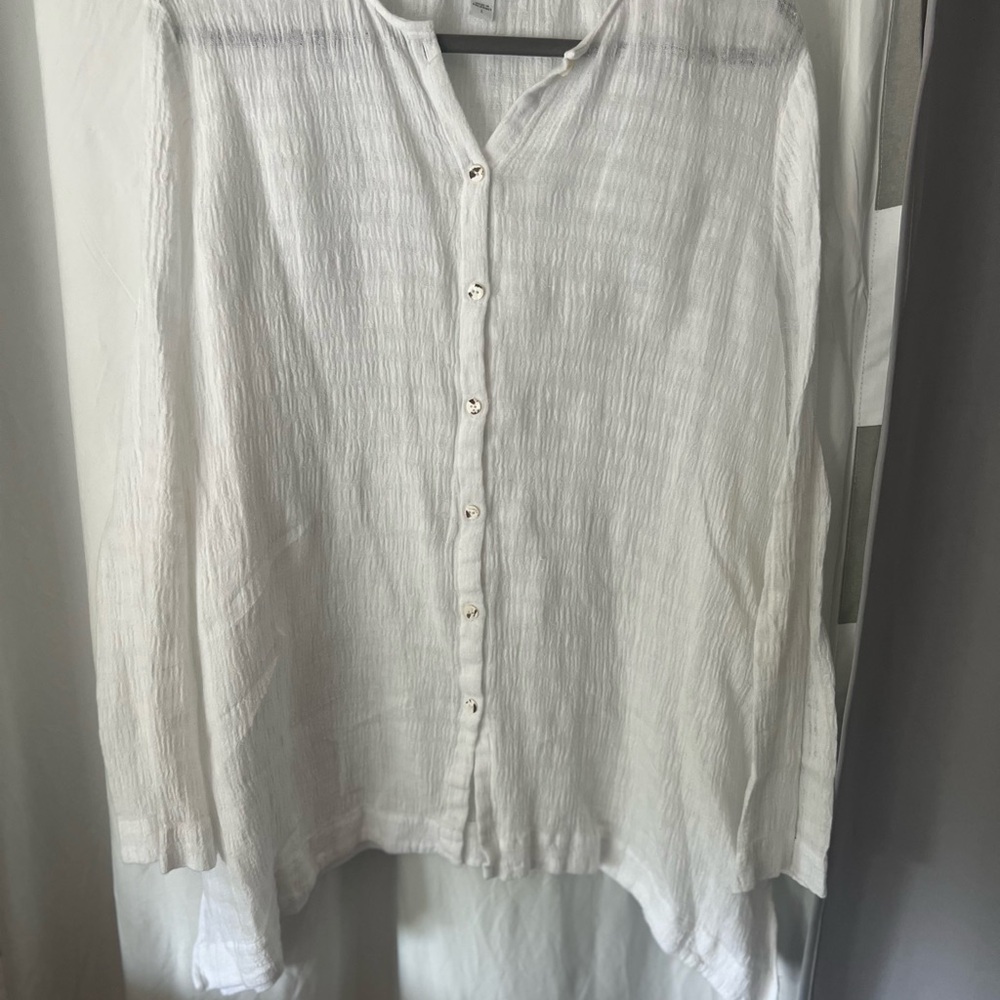 J Jill Pure Jill White Long Sleeve Linen Blouse